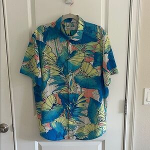 Tommy Bahama Blue and Green Leaf Print Men's Shirt